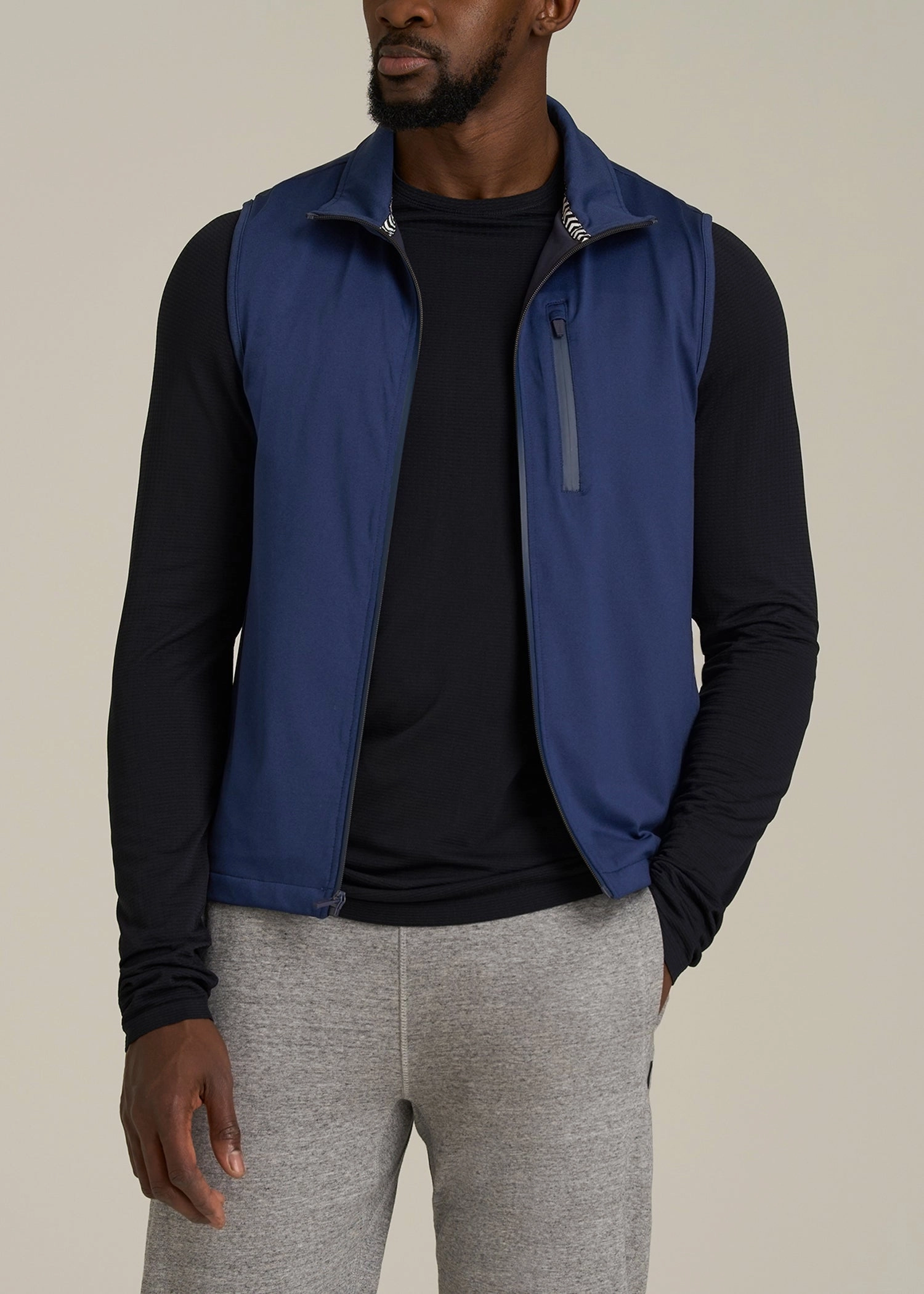 Recycled Polyester Adjustable Cuff System Performance Vest for Tall Men in Blue Mix