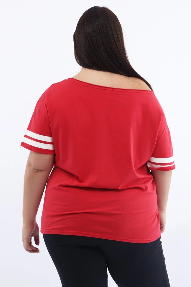 Red Graphic T Shirt One Shoulder Short Sleeve Sporty Fashion discount offer
