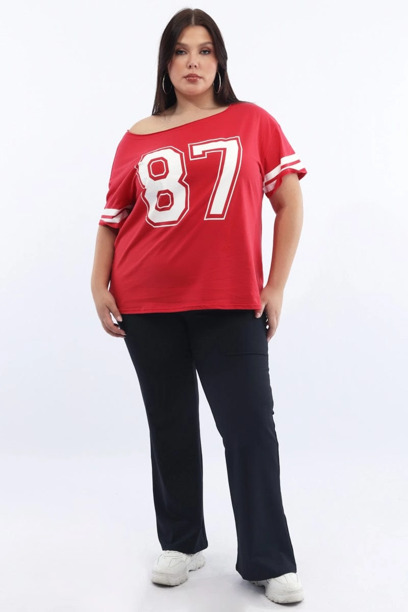 Red Graphic T Shirt One Shoulder Short Sleeve Light Fashion Casual Layer Wear