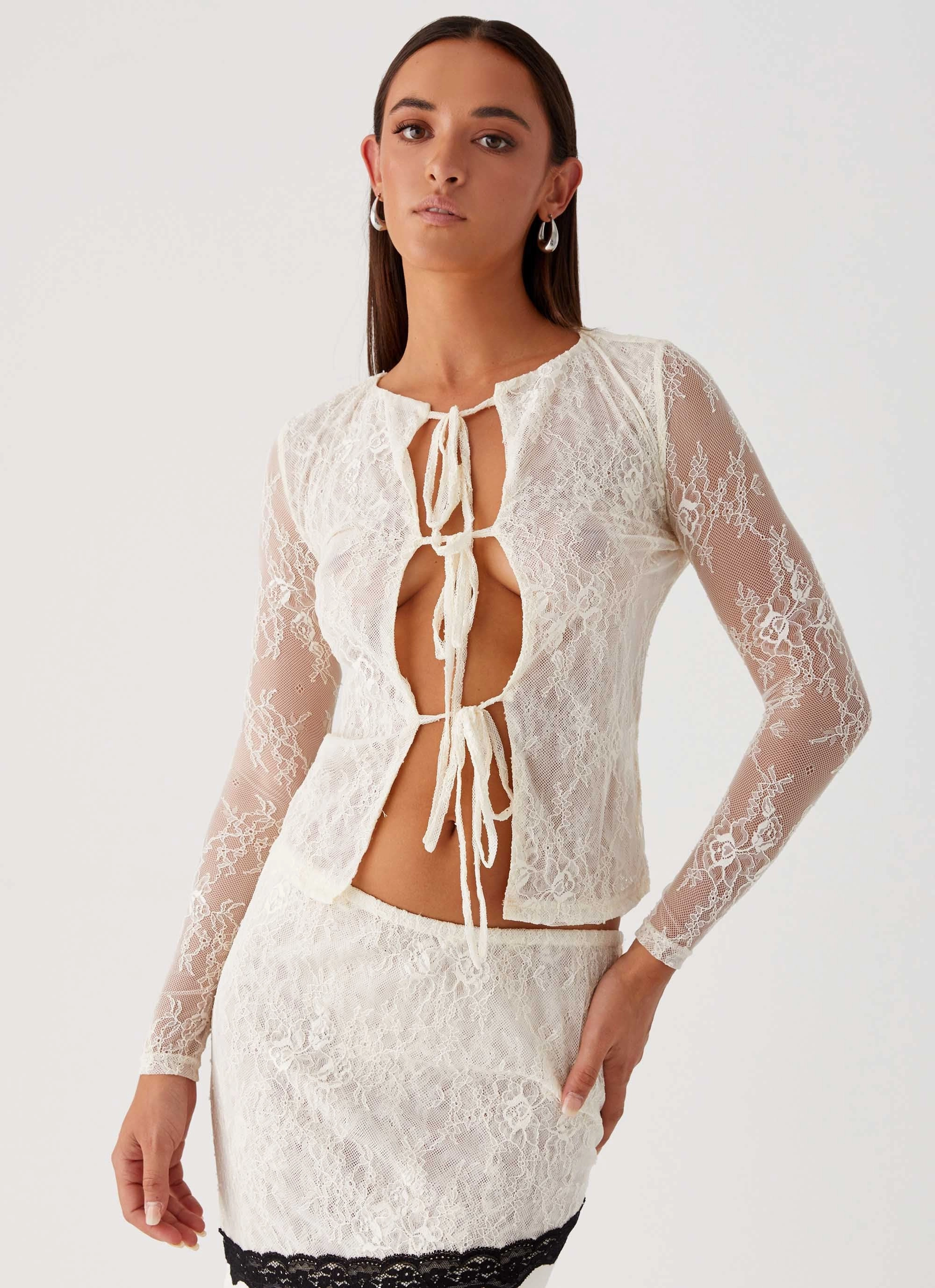 Duet Long Sleeve Top - Ivory Velvet