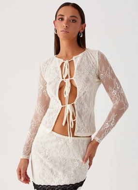 Duet Long Sleeve Top - Ivory Velvet