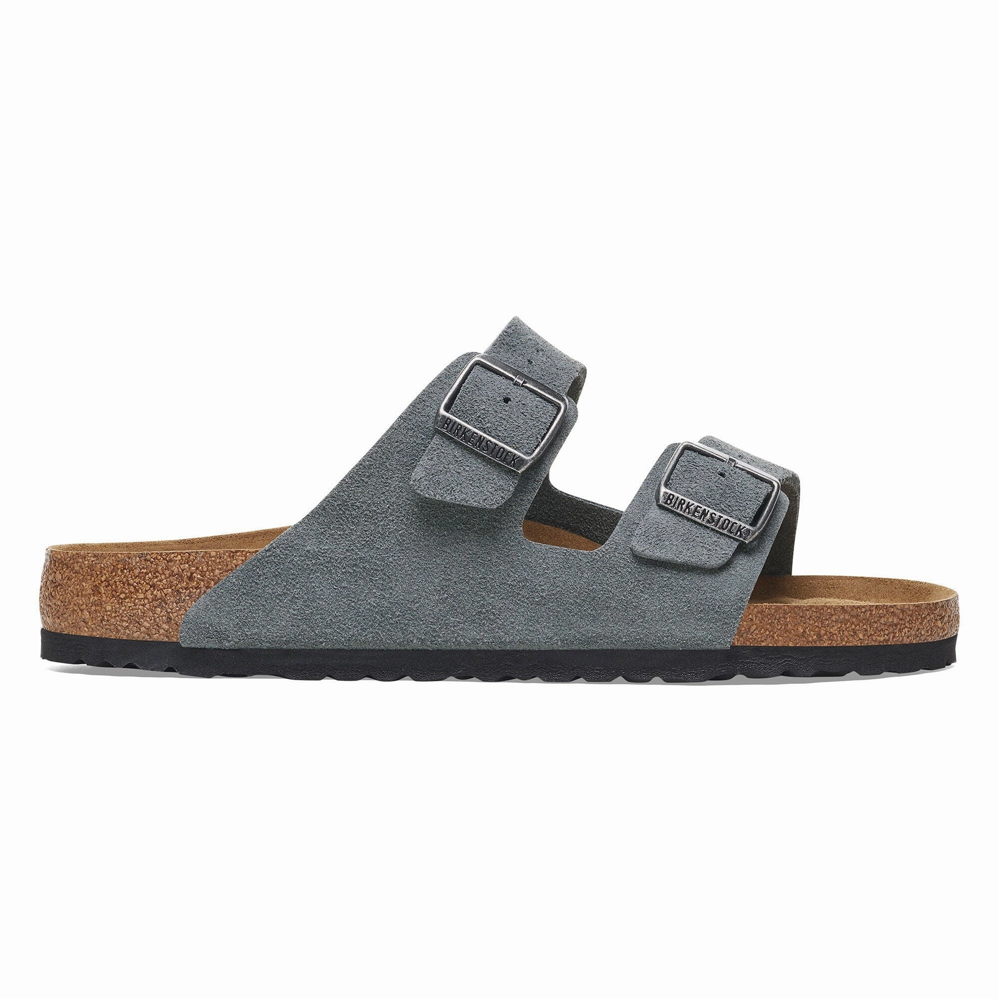 Balanced Step Mid Heel Birkenstock Men's Arizona Soft Footbed Sandal - Basalt Gray