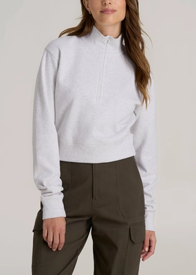 Wearever 2.0 Fleece Half-Zip Cropped Sweatshirt for Tall Women in Heather Cloud White Wrinkle-Resistant Cozy And Warm