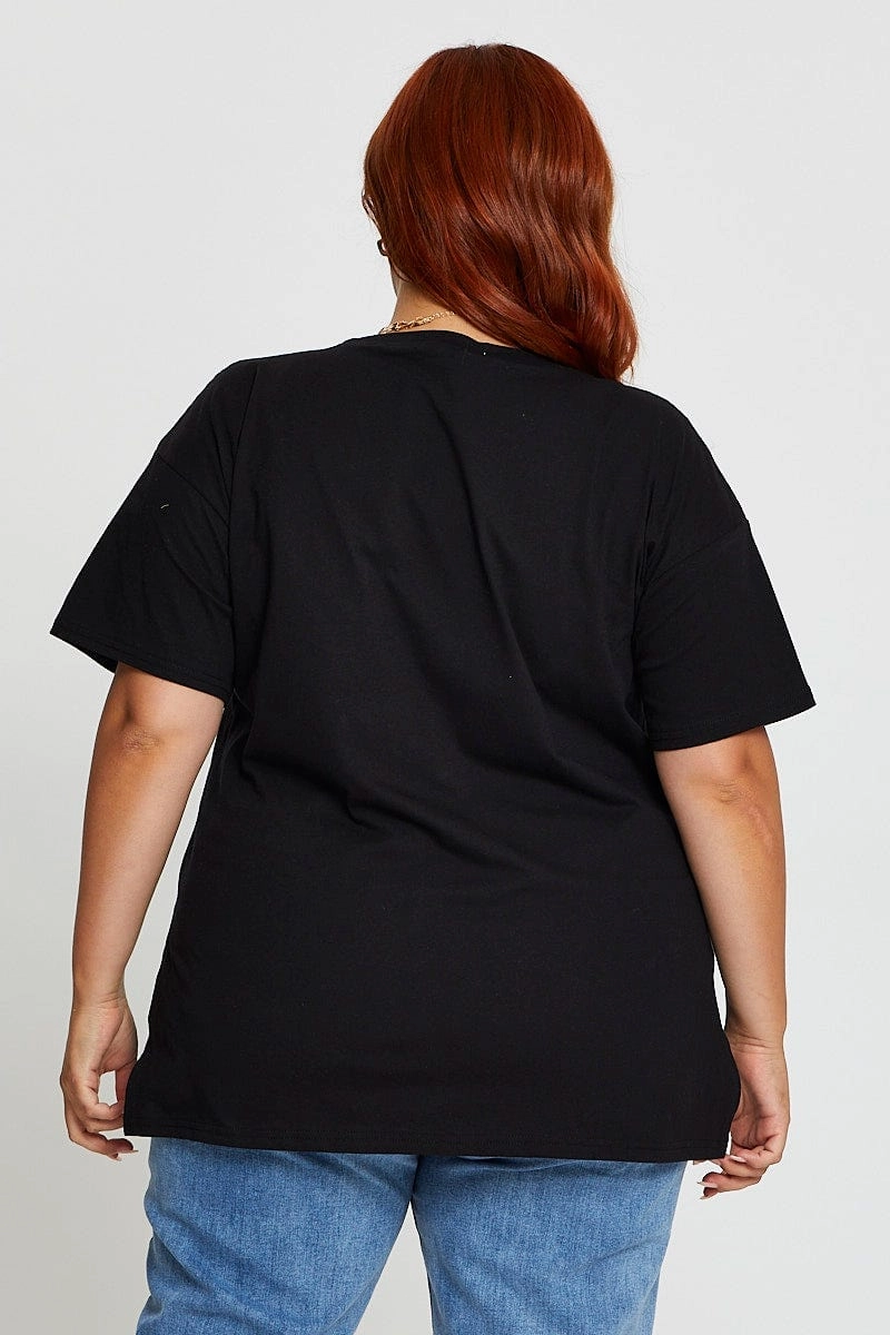 Evergreen Black Graphic T-shirt Easy Ride Short Sleeve Cotton
