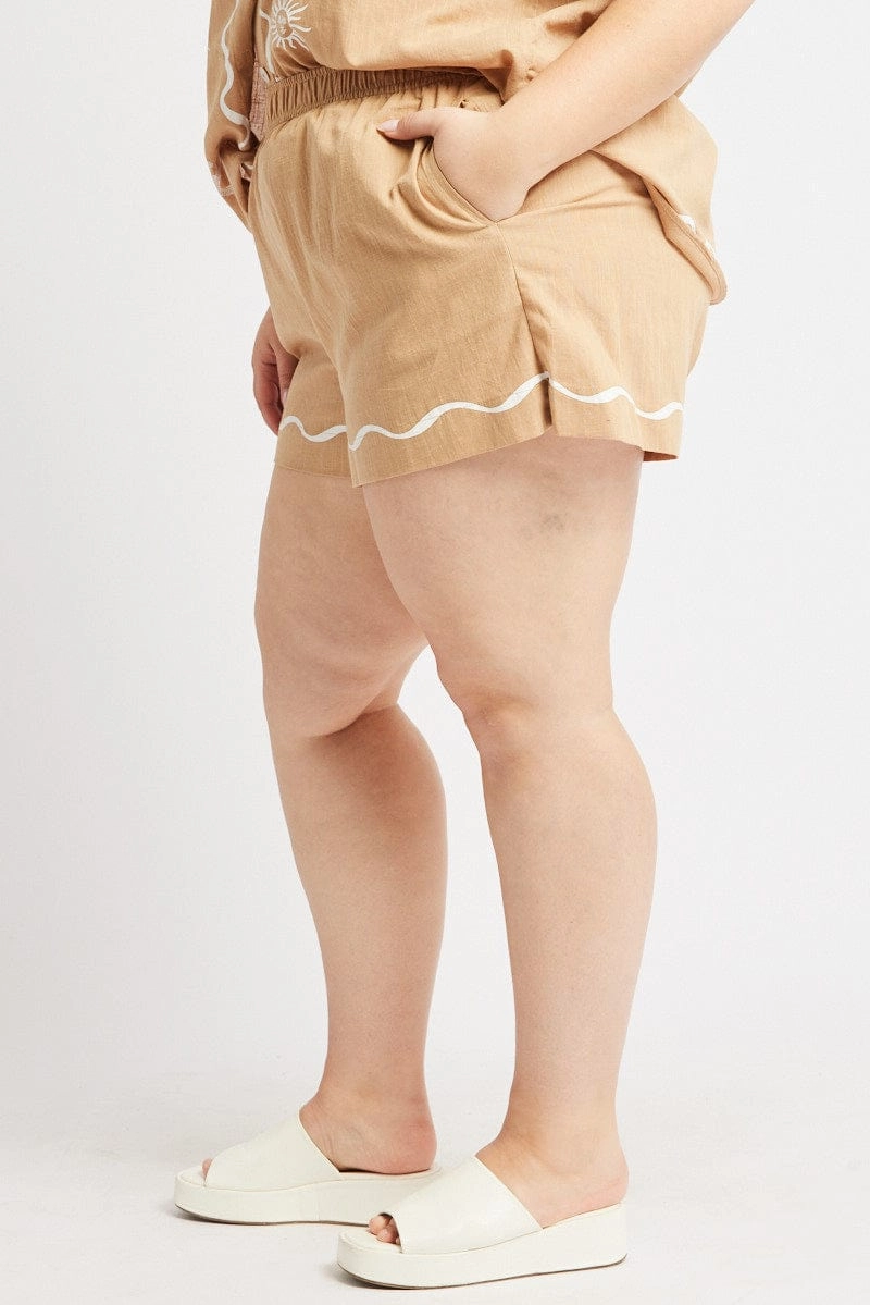 Effortless Movement Easy Fit Wear Beige Elastic Waist Pull On Shorts