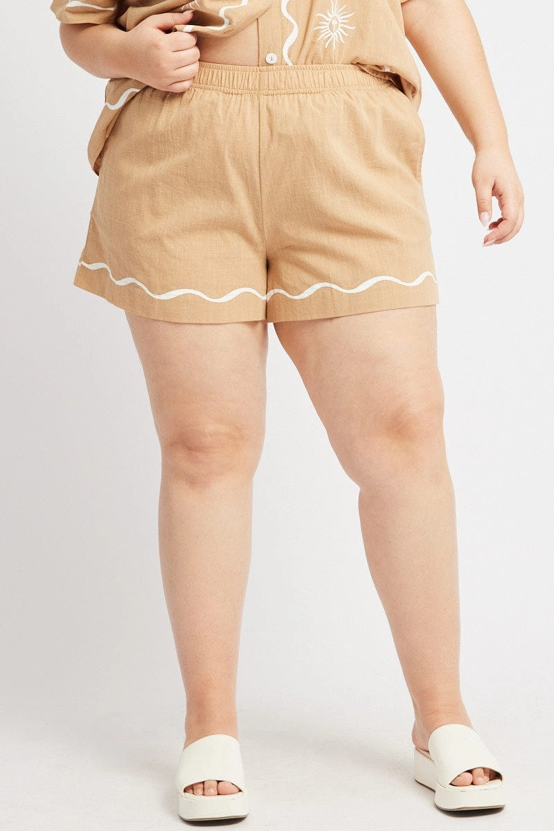 water sports use Beige Elastic Waist Pull On Shorts