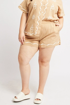 Beige Elastic Waist Pull On Shorts Crisp Look