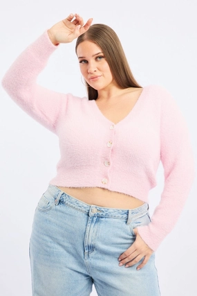Waterproof Technology Velcro Fasten Pink Fluffy Knit Cardigan