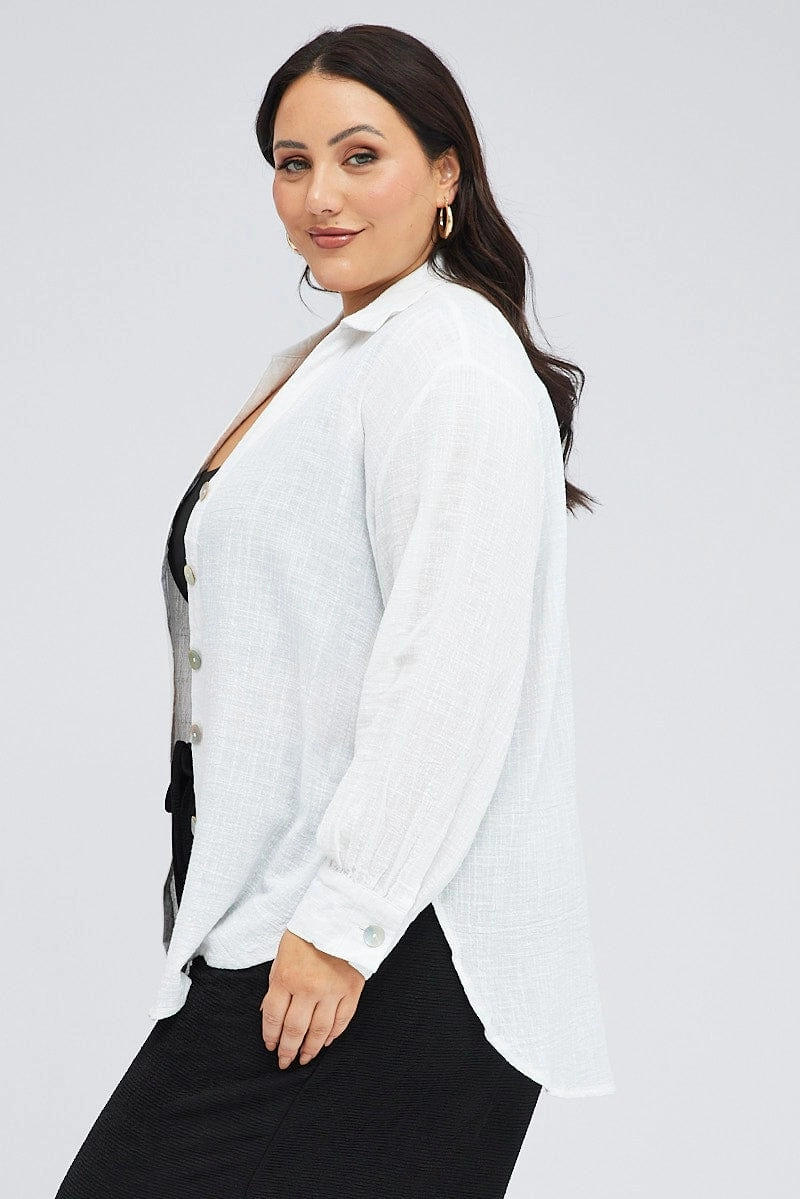EasyCare Fabric Advanced Moisture Management White Relaxed Shirt Long Sleeve V-neck