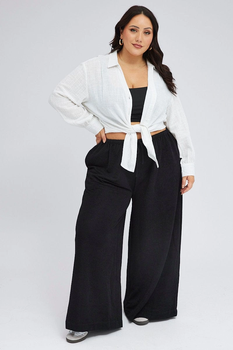 White Relaxed Shirt Long Sleeve V-neck Coffee Run
