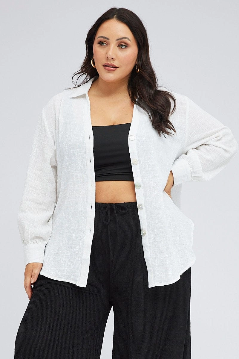 Structured Shoulder Support Cool Comfort White Relaxed Shirt Long Sleeve V-neck