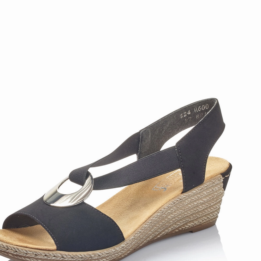 Rieker Women's 624H6 Fanni - Black Flexible Summer Sandals Ventilated Chassis