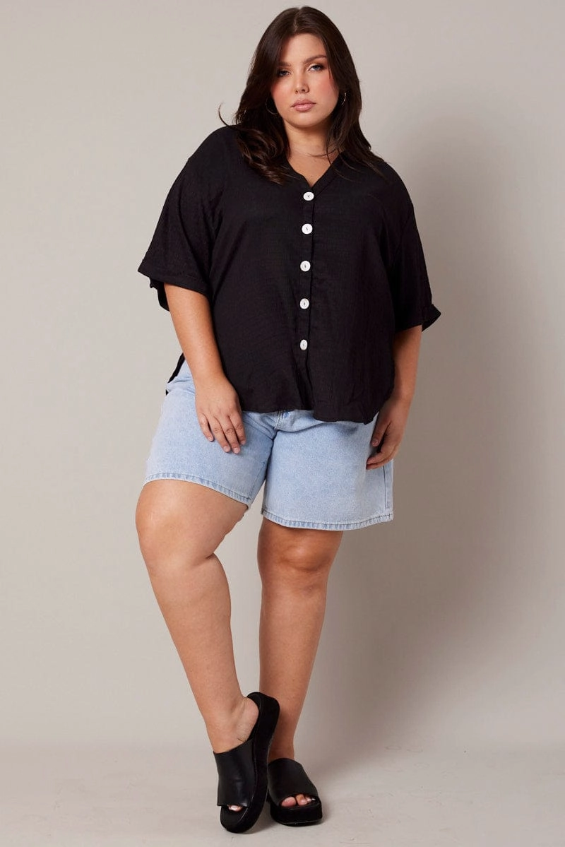 Black Relaxed Shirt Short Sleeve Textured Gym Wear Smooth Texture