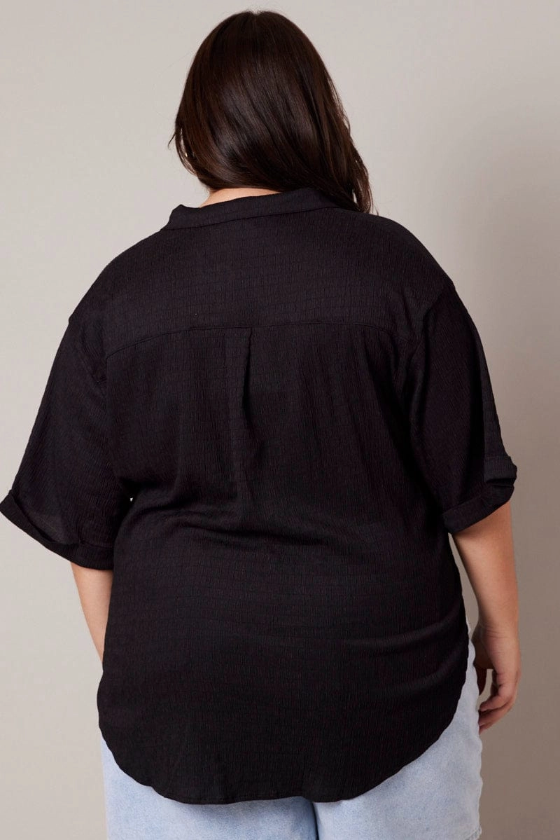 Black Relaxed Shirt Short Sleeve Textured Active Lifestyle Chill Layer