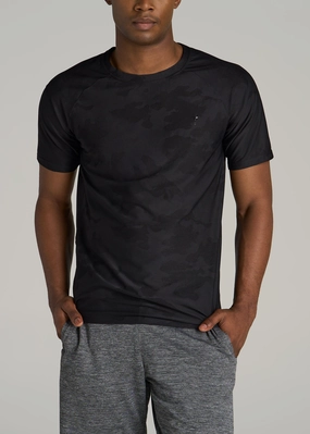 Jacquard Training T-Shirt for Tall Men in Black Reflective Detailing DoubleLayeredFabric