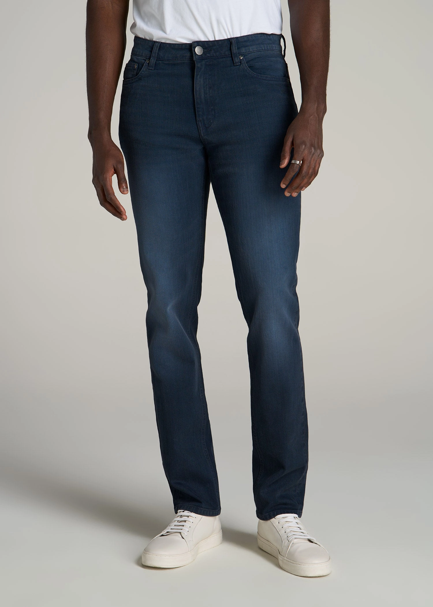 Dylan Slim Fit Jeans for Tall Men in Faded Blue Black No Gap Waistband