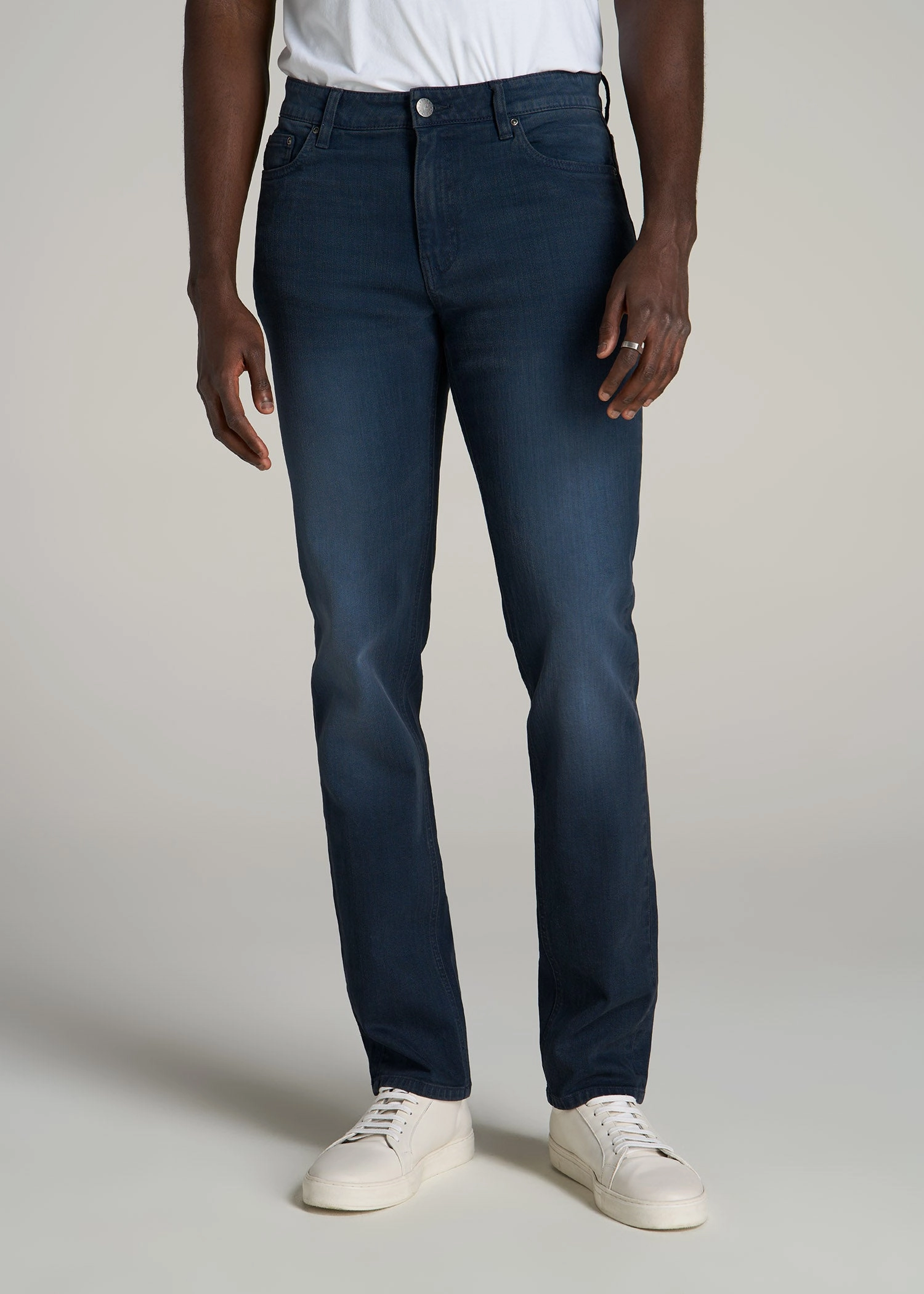 Resilient material Streetwear Fan Minimalist Style Dylan Slim Fit Jeans for Tall Men in Faded Blue Black