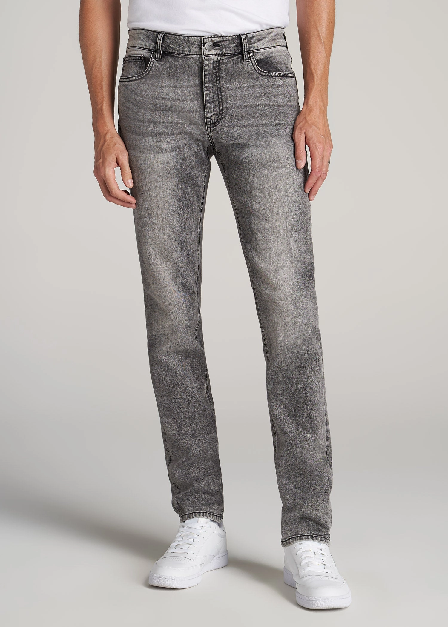 Dylan Slim Fit Jeans for Tall Men in Washed Faded Black Minimalist Adult Fashion