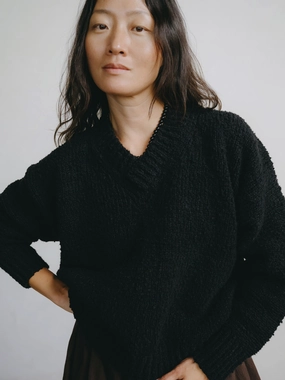 Dylan Sweater, Organic Cotton Boucl??, Black Sustainable Vintage Style