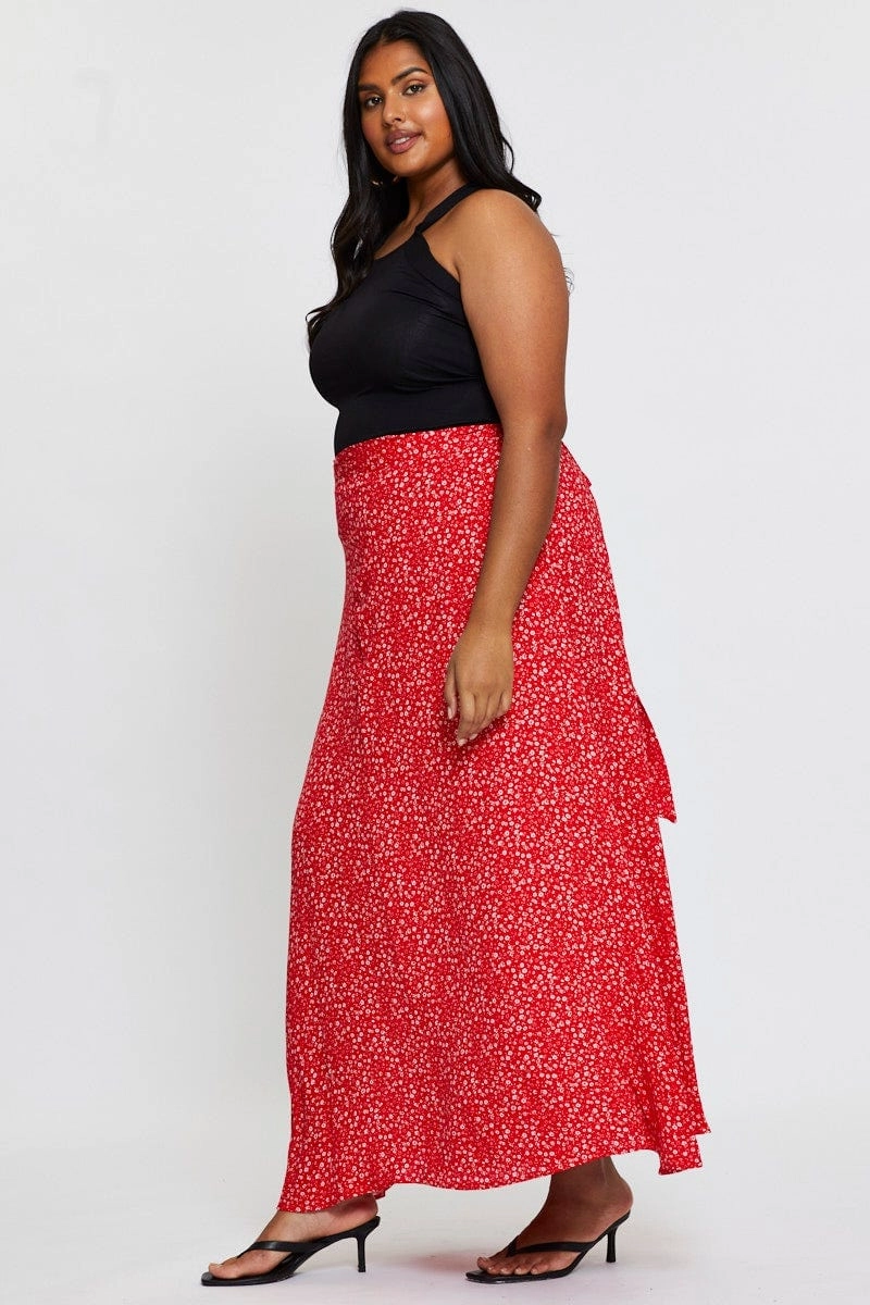 All Season A Line Cut Floral Print Maxi Wrap Skirt Tie