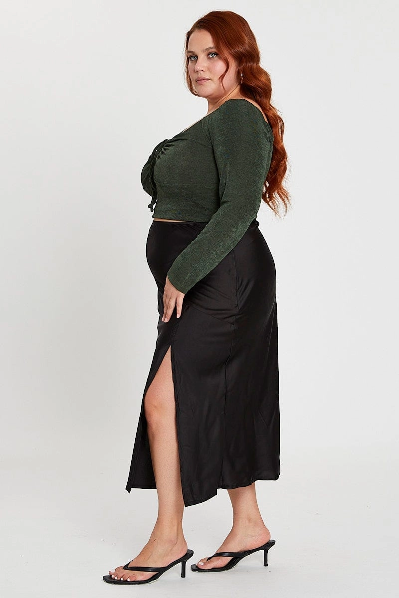 Street Attire Sleek Appeal Black Midi Skirt