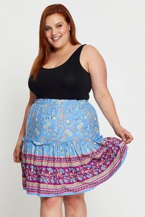 Subtle Look Friction Free Boho Print Mini Skater Skirt Elastic Waist