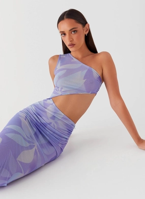 Shadows In The Sun Mesh Maxi Dress - Purple Rain Winter Wrap