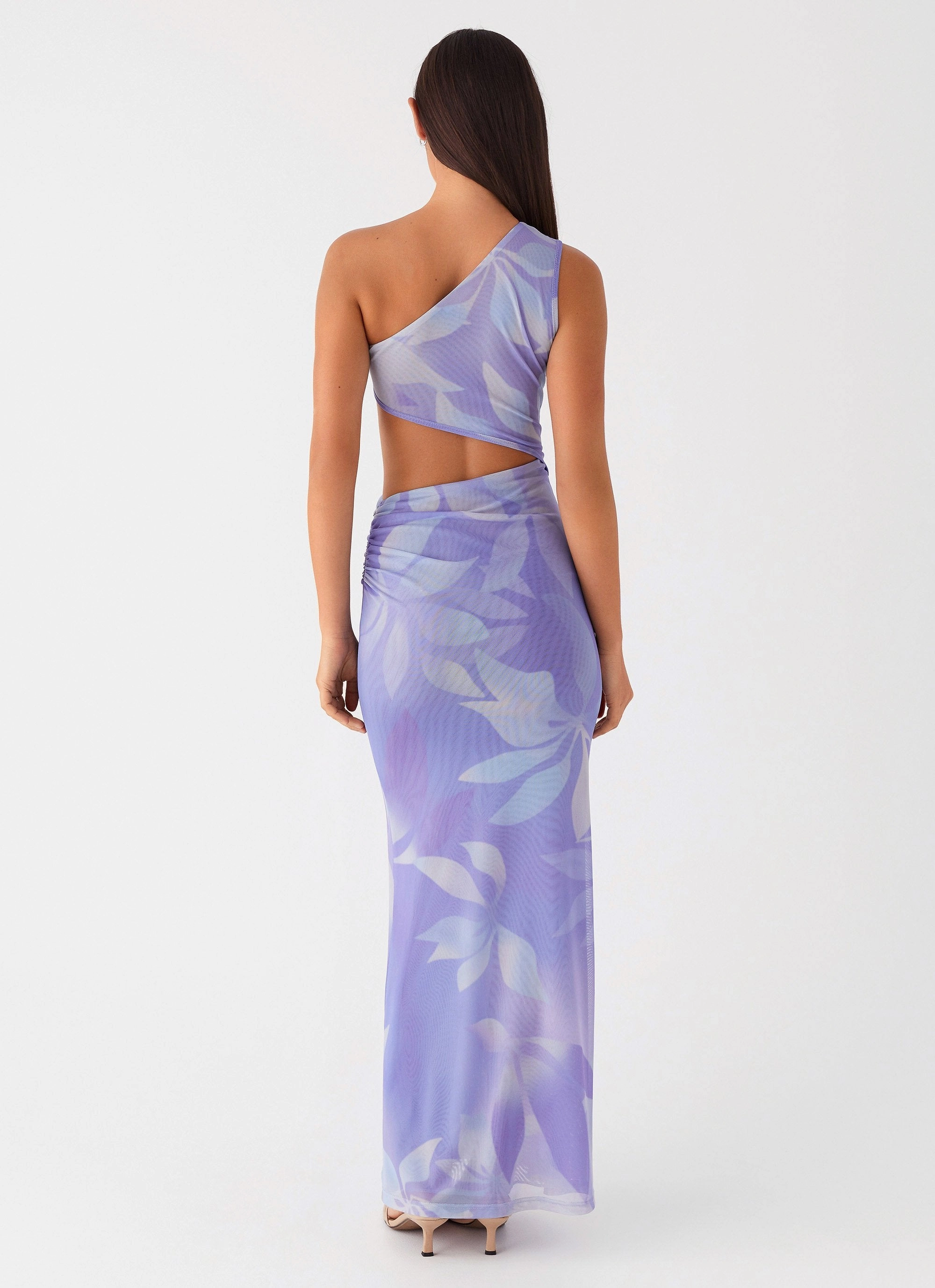 Color Soft Comfortable Waist Shadows In The Sun Mesh Maxi Dress - Purple Rain