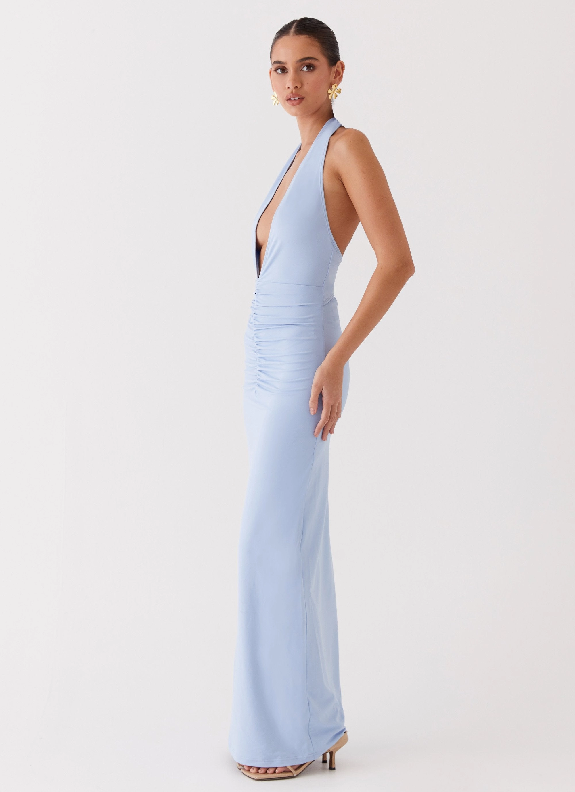Whisked Away Halterneck Maxi Dress - Blue Romance Soul Casual Waist
