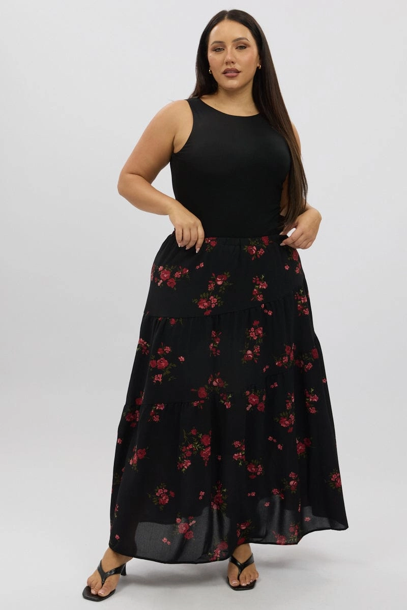 Black Floral Maxi Skirt Graceful Look Date night