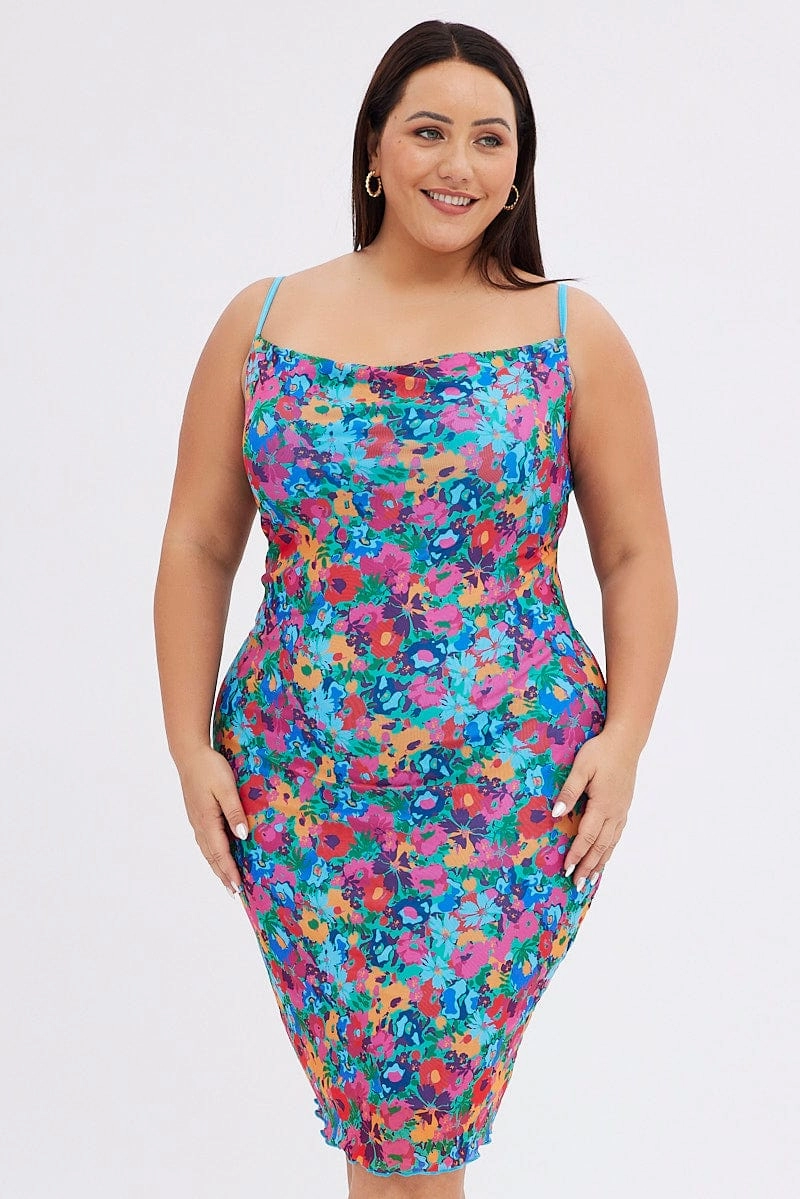 Multi Abstract Bodycon Dress Tie Back Strappy Swirl Mesh Night Charm