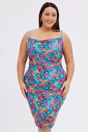 Multi Abstract Bodycon Dress Tie Back Strappy Swirl Mesh Night Charm