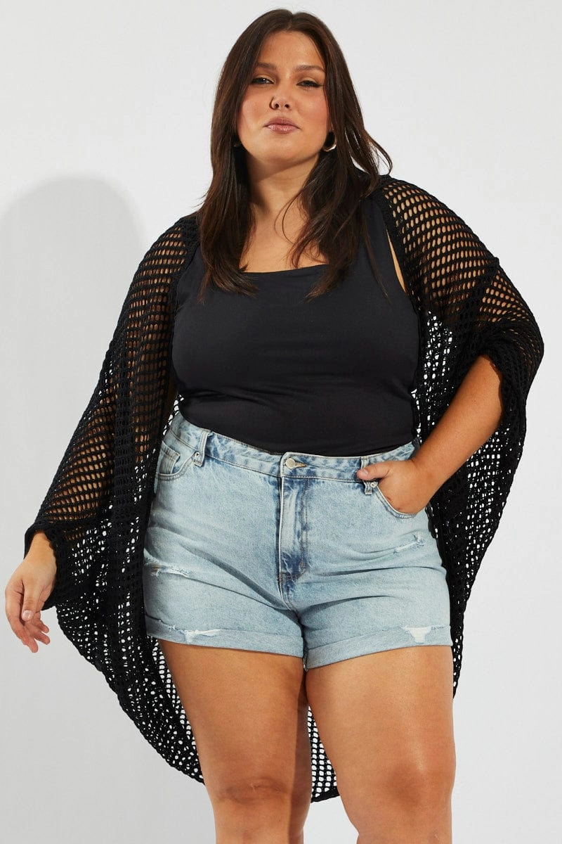 Modular Attachments Black Crochet Cardigan Longline