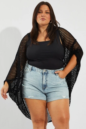 Modular Attachments Black Crochet Cardigan Longline