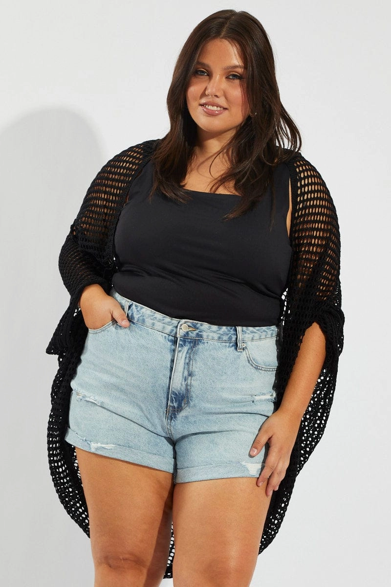 Black Crochet Cardigan Longline Casual Work Look