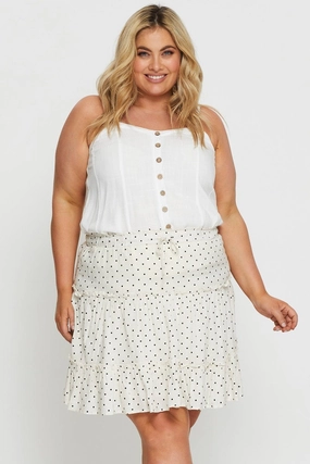 Eco Friendly Dye Polka Dot Mini Skater Skirt Elastic Waist