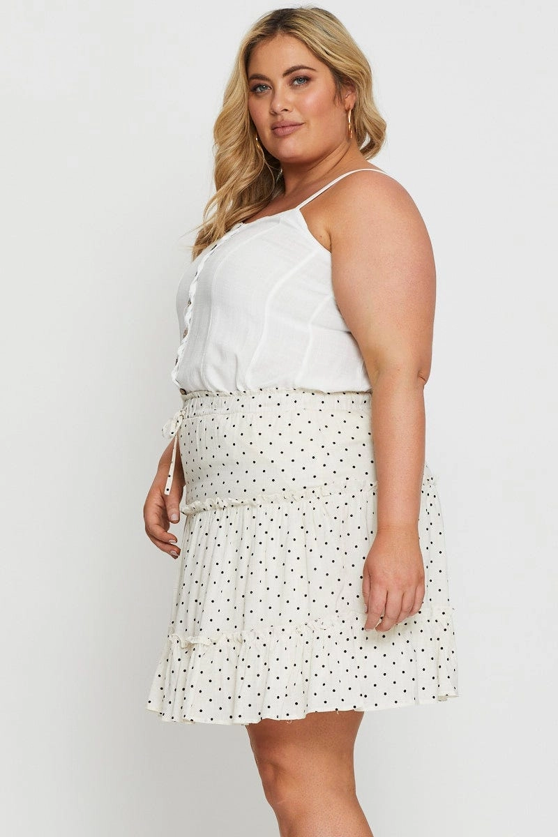 Polka Dot Mini Skater Skirt Elastic Waist Soft Texture
