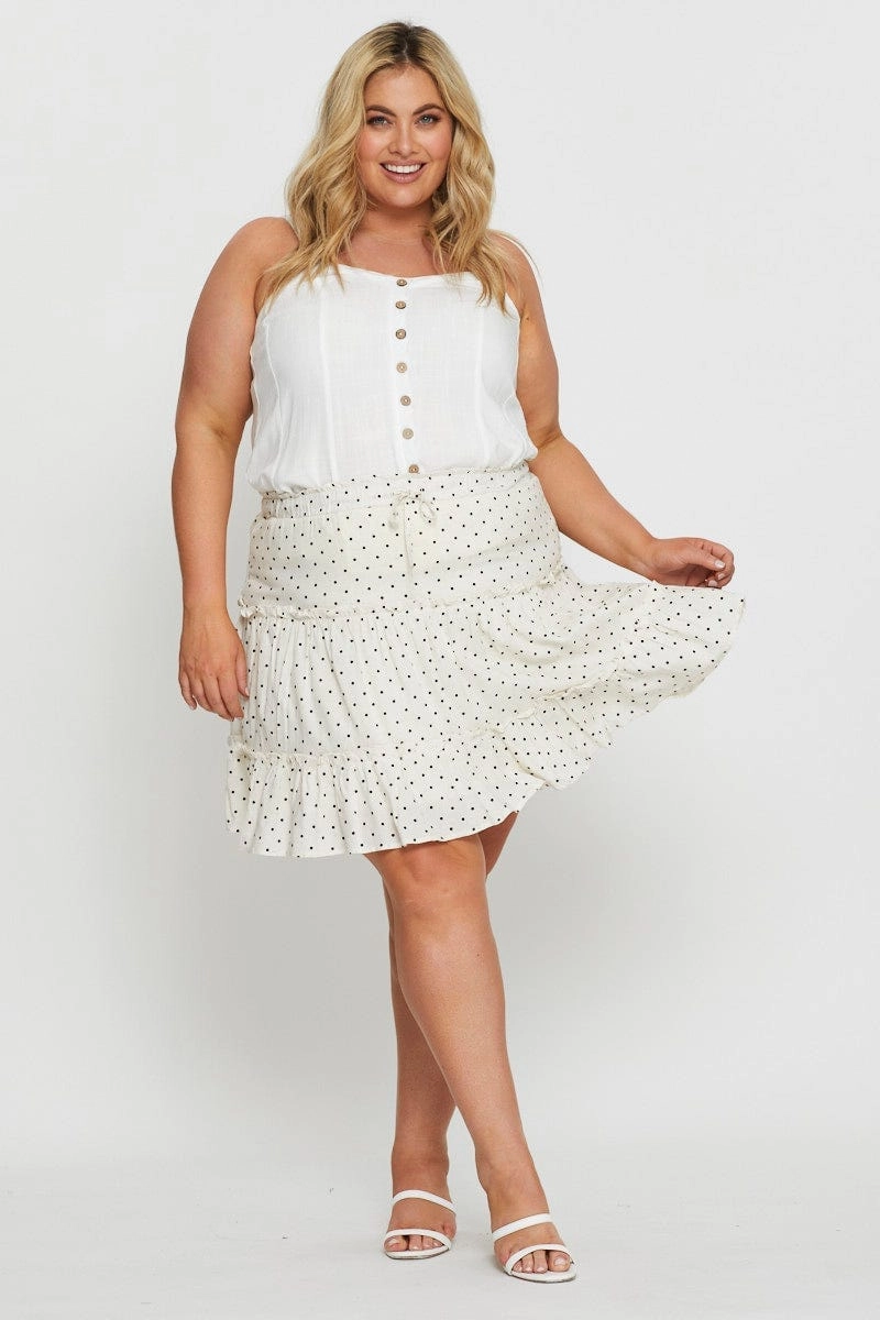 Polka Dot Mini Skater Skirt Elastic Waist Mall Brand Look