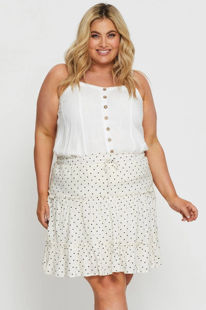 Eco Friendly Dye Polka Dot Mini Skater Skirt Elastic Waist