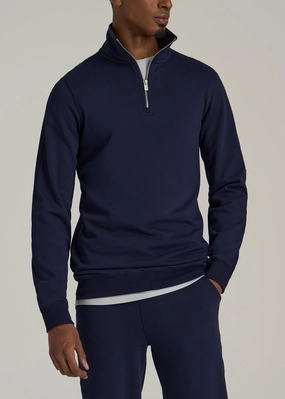 Work Wear Easy iron Wearever 2.0 French Terry Quarter-Zip Tall Men's Sweatshirt in Evening Blue