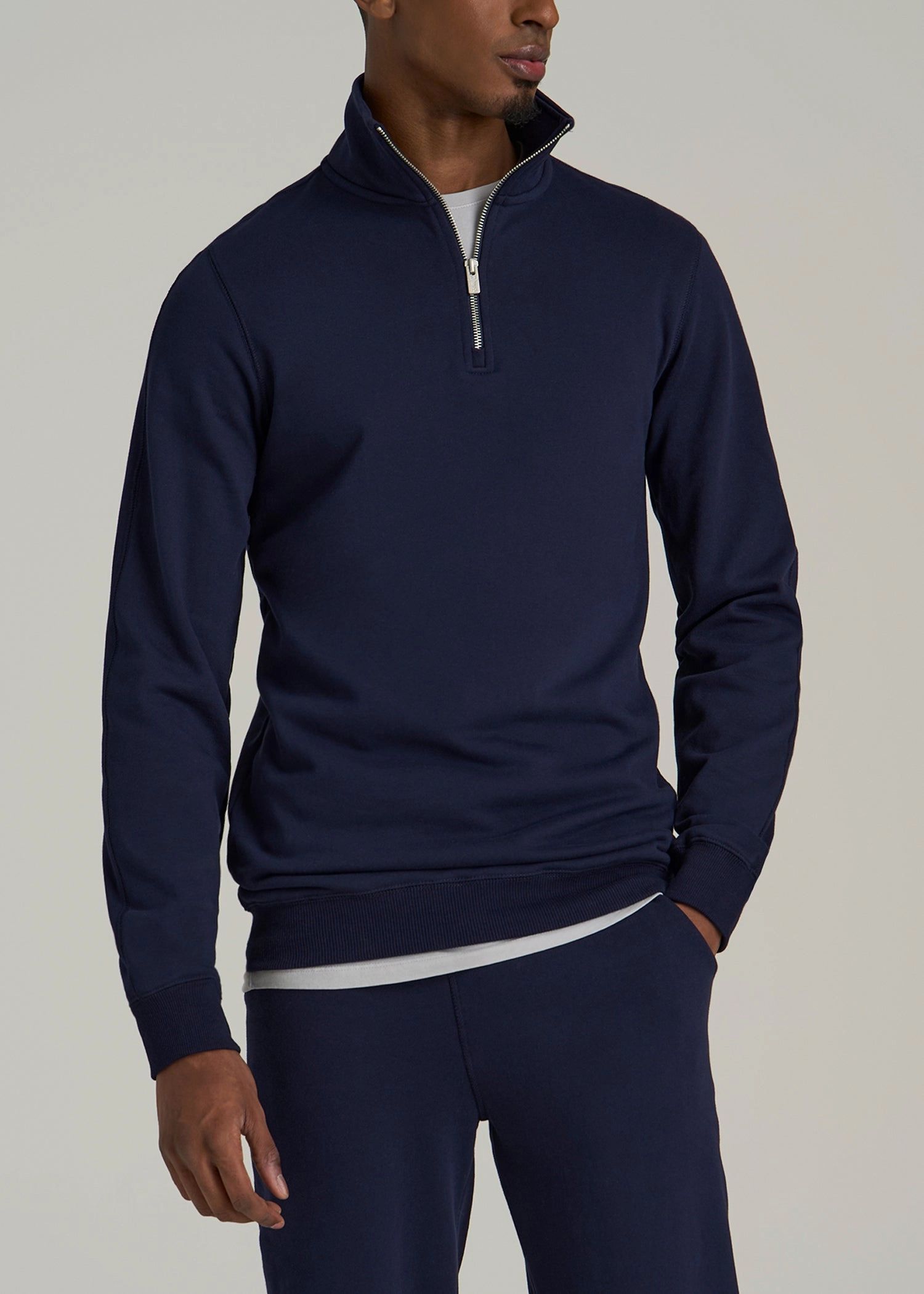 Wearever 2.0 French Terry Quarter-Zip Tall Men's Sweatshirt in Evening Blue product customization options Cozy Streetwear