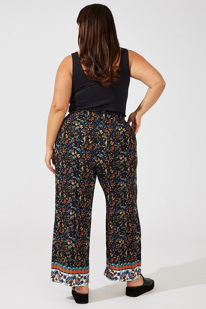 Black Boho Wide Leg Pants High Rise Professional Wear