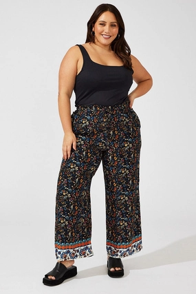 Modern Relaxed Layering Piece Black Boho Wide Leg Pants High Rise