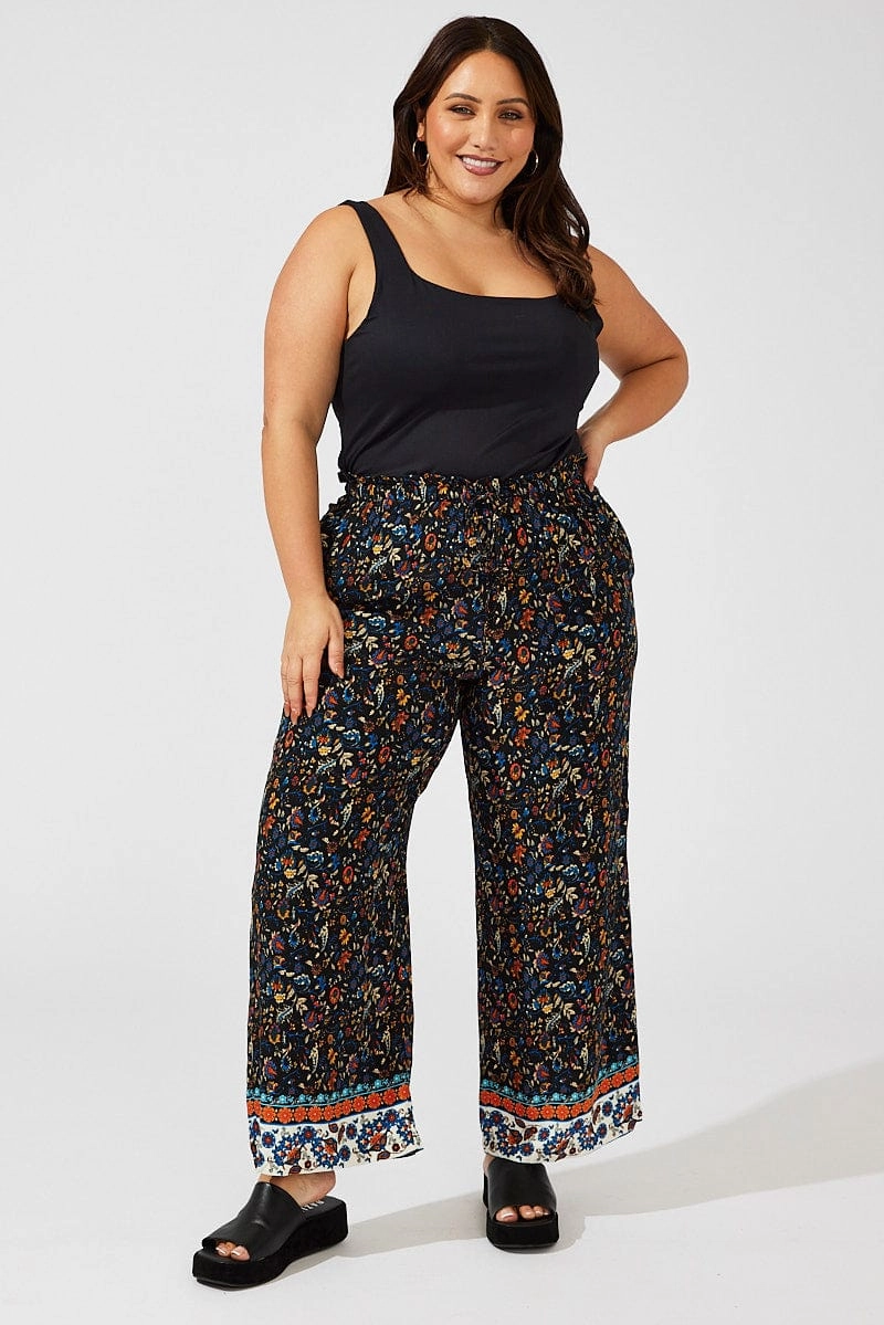 Modern Relaxed Layering Piece Black Boho Wide Leg Pants High Rise