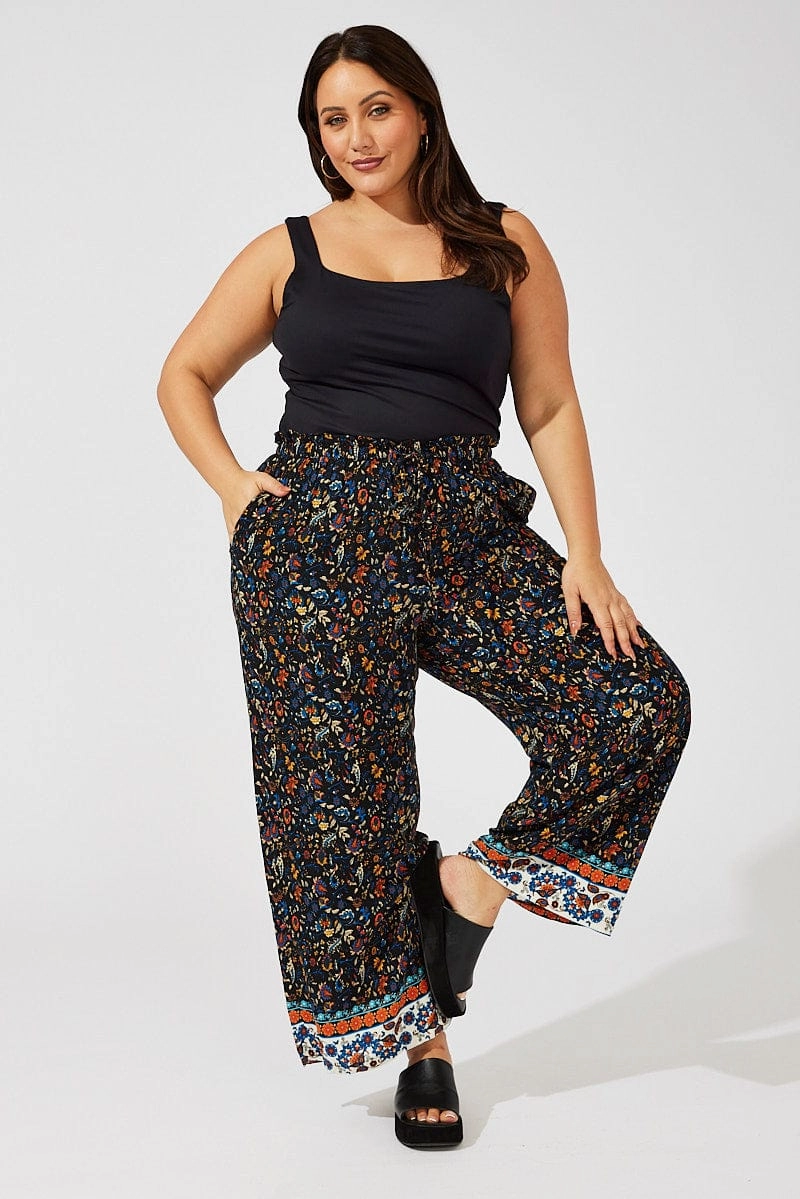 Black Boho Wide Leg Pants High Rise Low Profile