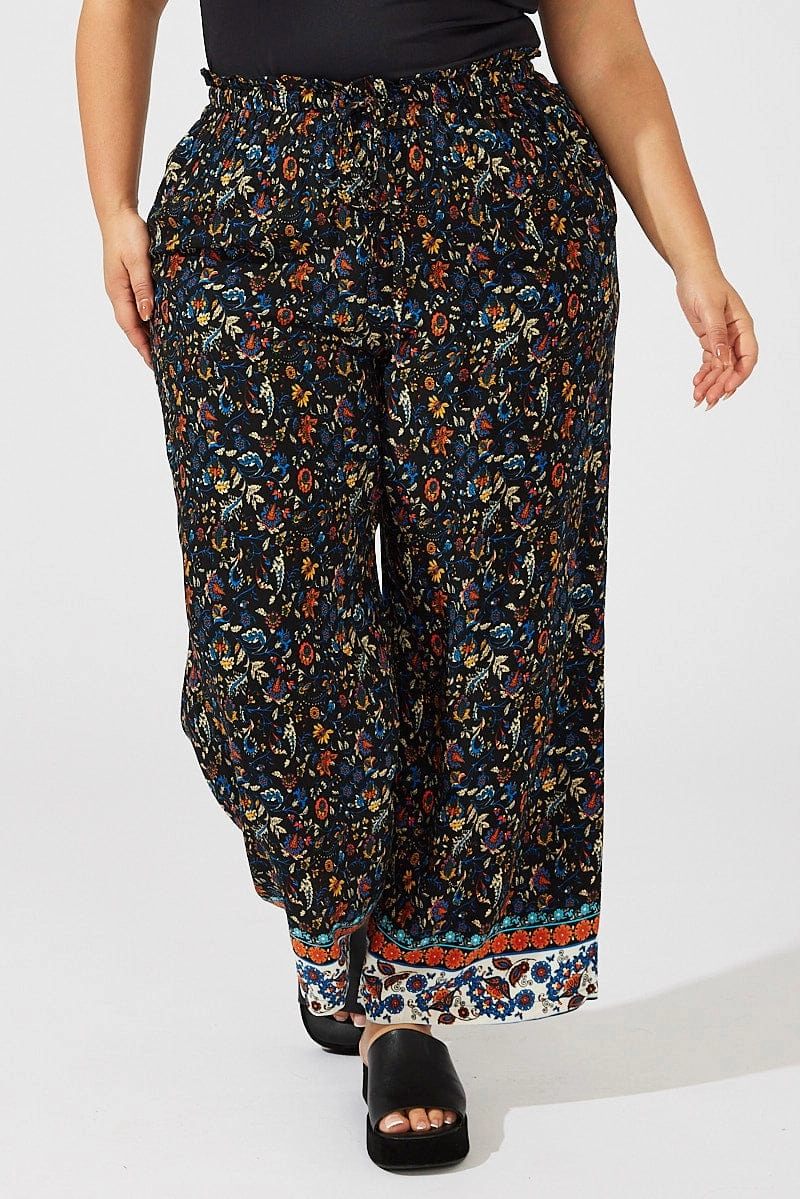 Laser cut Movement Ease Black Boho Wide Leg Pants High Rise