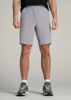 Featherweight Perforated Training Shorts for Tall Men in Light Grey Double Layered Knees
