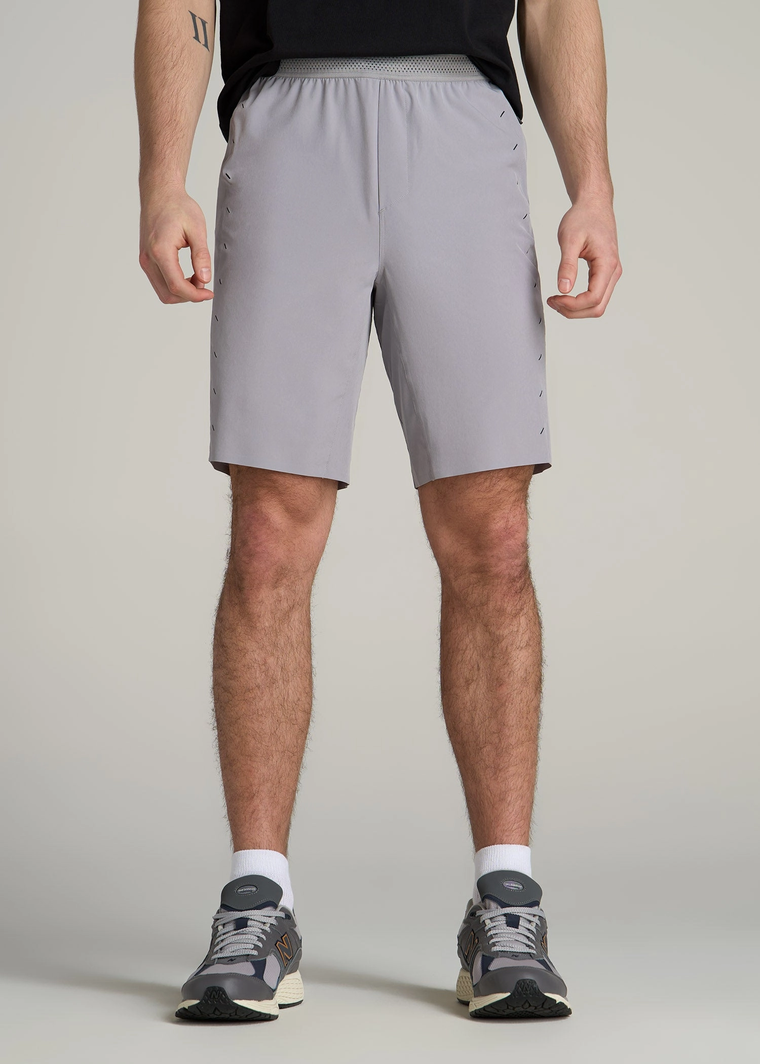 Featherweight Perforated Training Shorts for Tall Men in Light Grey volleyball outfit