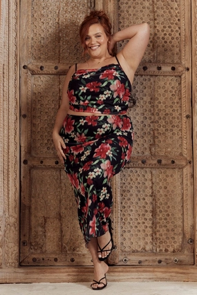 Cozy Finish Black Floral Straight Mesh Long Skirt