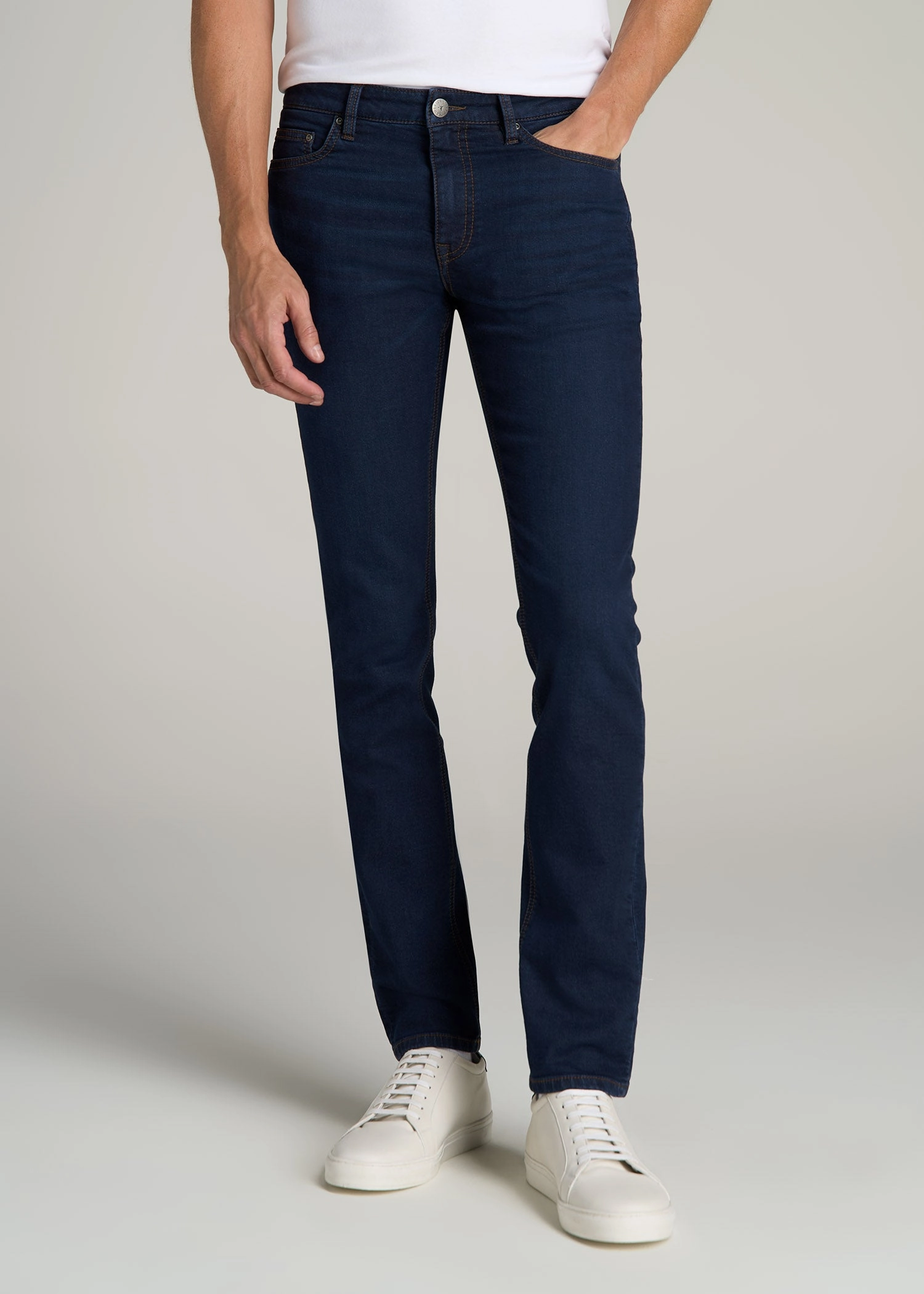Sharp Finish Weekend Style Smooth Dylan Slim Fit Fleeced Jeans for Tall Men in Rockies Blue